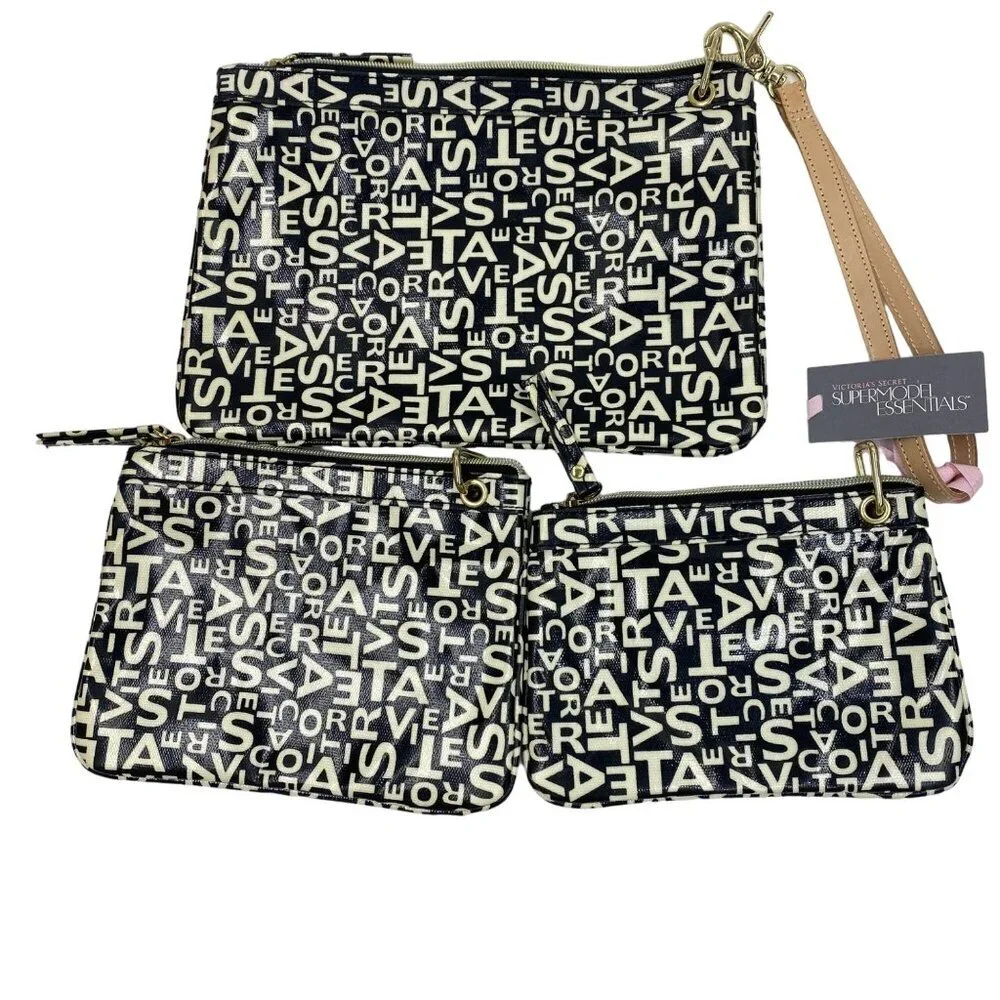 VICTORIA'S SECRET‎ SUPER MODEL ESSENTIALS SET OF THREE COSMETIC BAG NWT